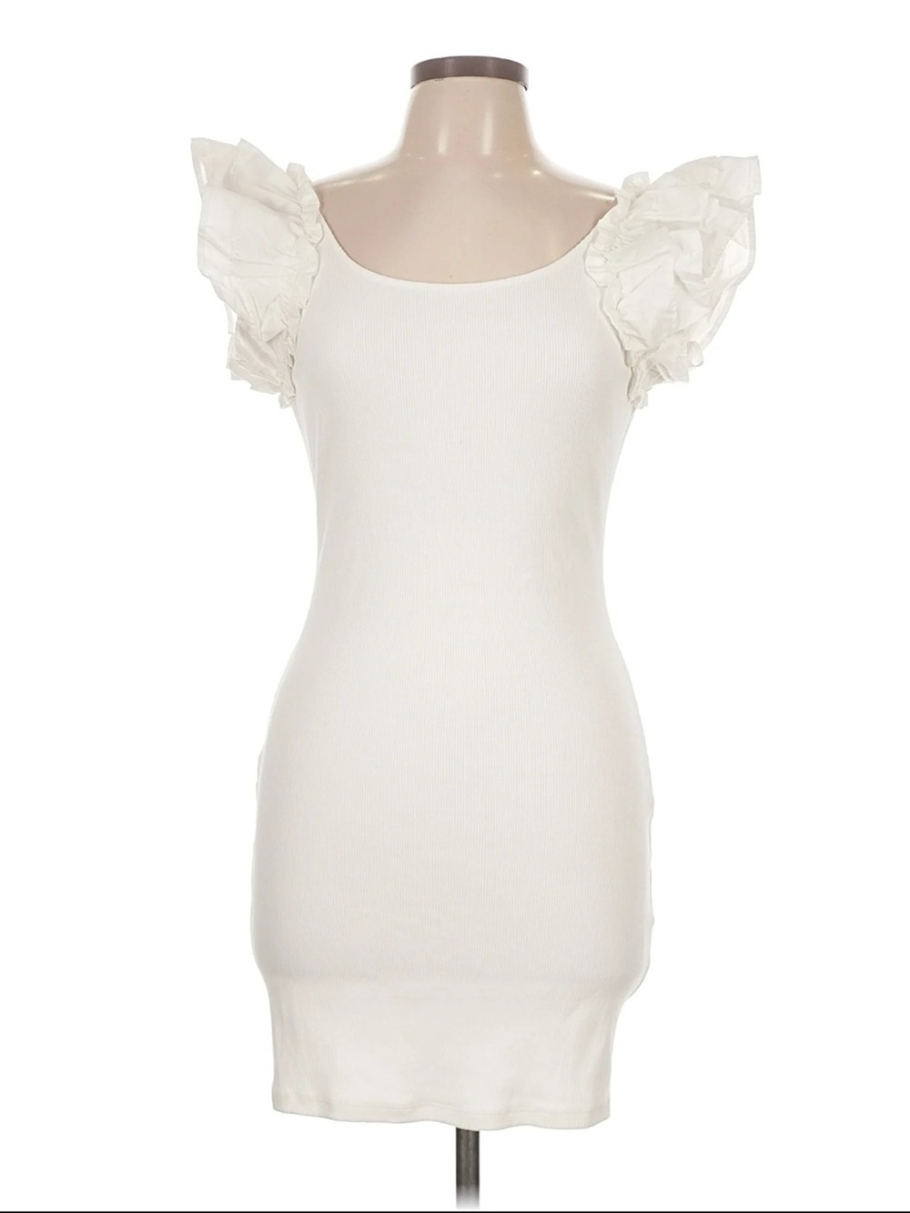 Divided White Ruffle Sleeve Mini Dress
